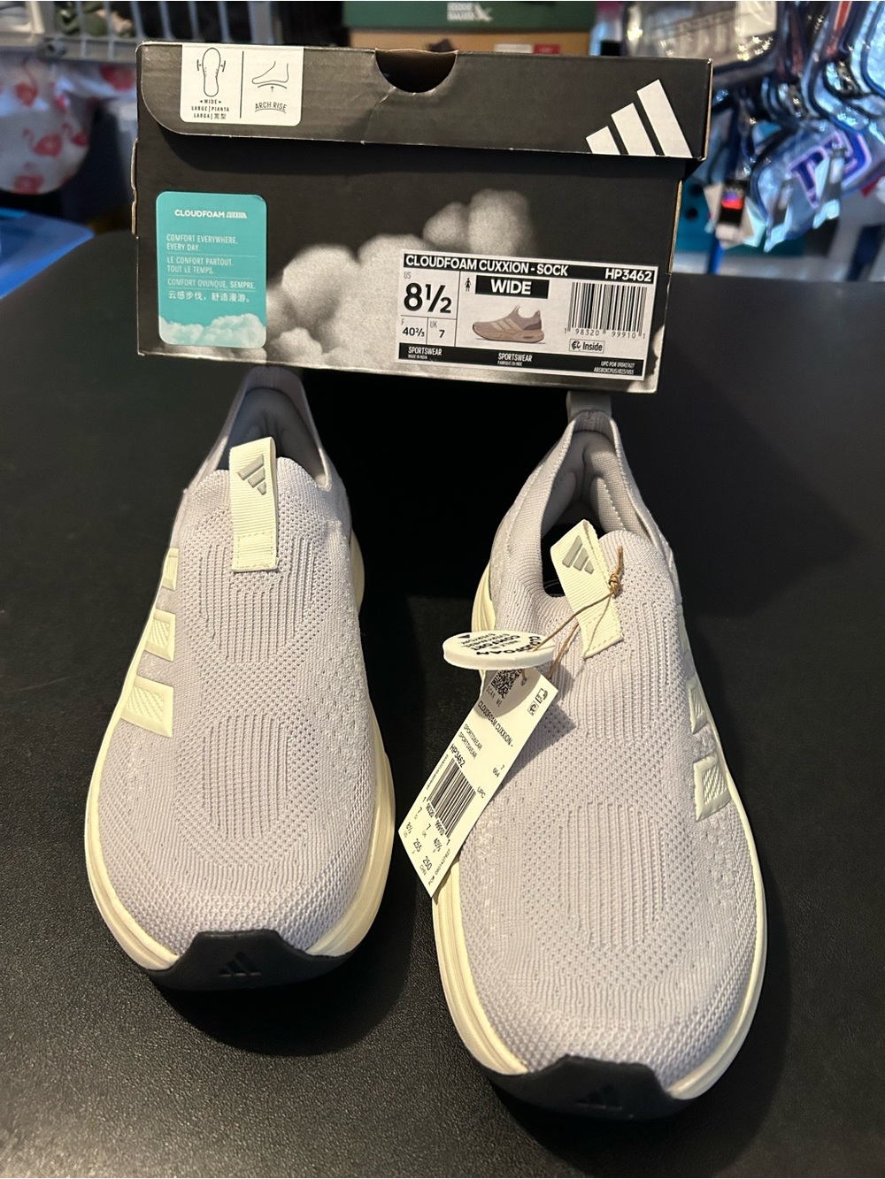 adidas Women’s Slip-On Cloudfoam Sneakers - Light Gray with Cream Accents